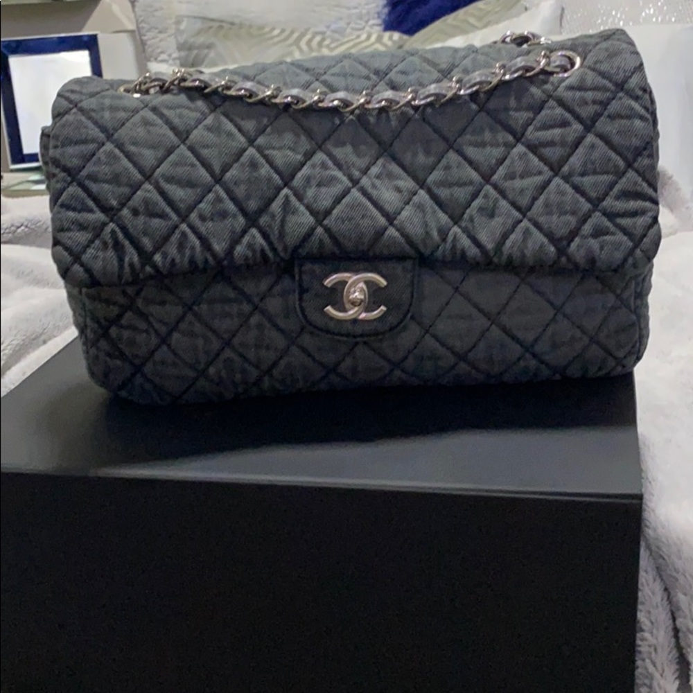 SOLD - GREY Denim Chanel Flap